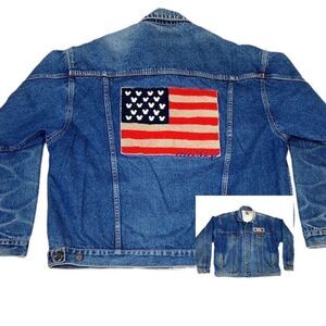 Vintage Mickey Inc Jean Denim Jacket XL Blue Disney American Flag Stars Stripes